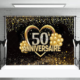 Lofaris Black Gold Glitter Balloon 50th Anniversary Backdrop